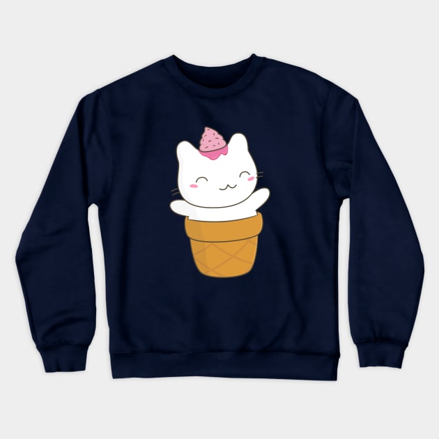 Cute Cat Ice Cream Cone T-Shirt Crewneck Sweatshirt by happinessinatee